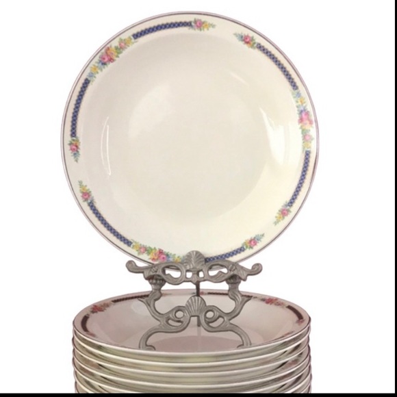 4 HALL Rim Soup Bowl Blue Bouquet (Platinum Trim) Vintage - Picture 5 of 5